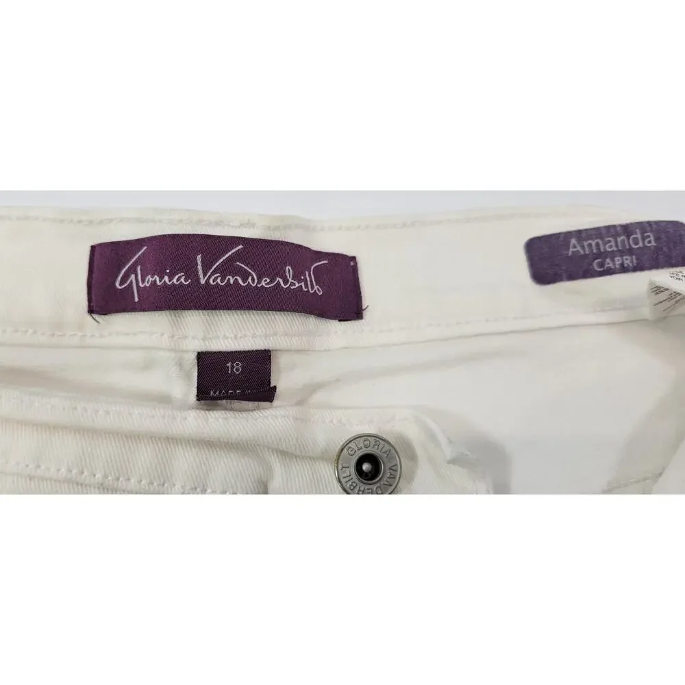 L9) Gloria Vanderbilt Amanda Capri White Studded Denim Pants 18 Missy